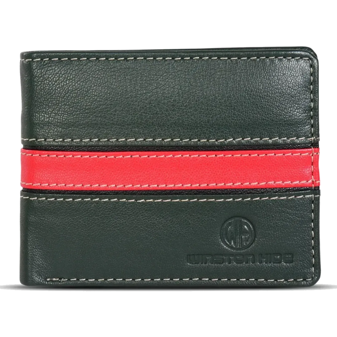 Winston Hide Compact Bifold Wallet in Green with Red Accent, view 1 of 8