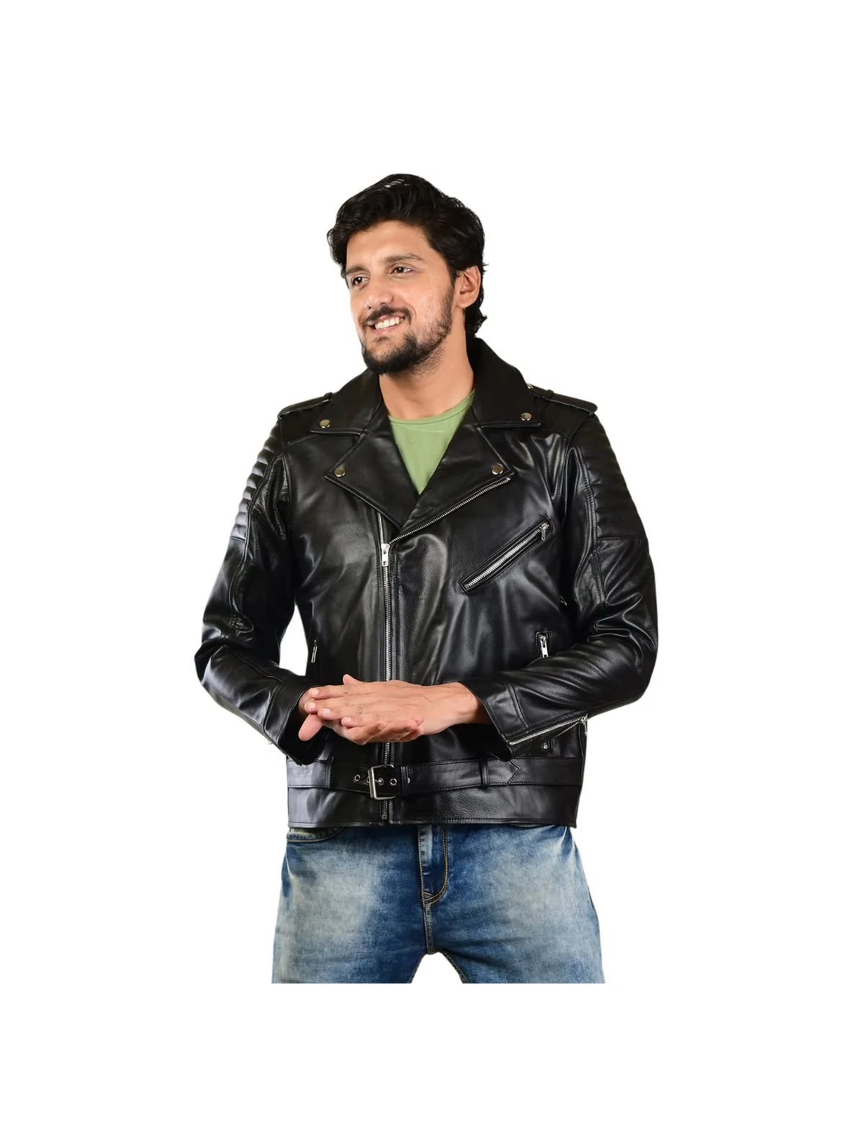 Winston Hide Roadster Biker Jacket in Black, view 1 of 8